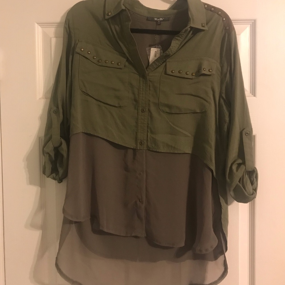 MISS ME NWT army green button down blouse